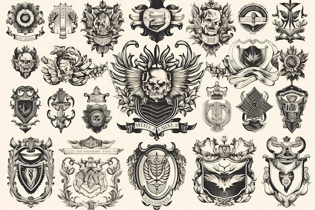 set of heraldic symbols vector