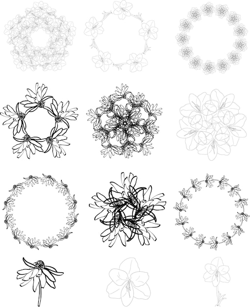 Set of herbal wreaths. Frames or borders. Vector design elements.