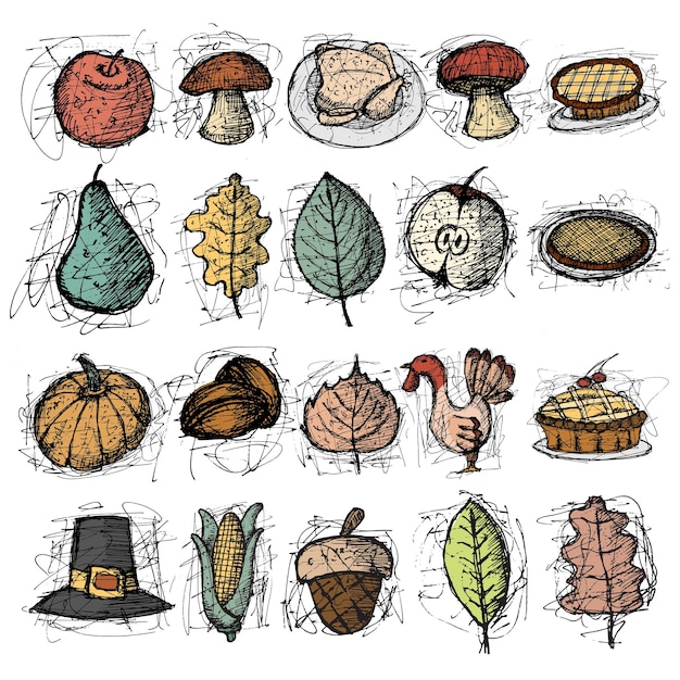 Set herfst Hand getrokken kleurrijke Doodles.