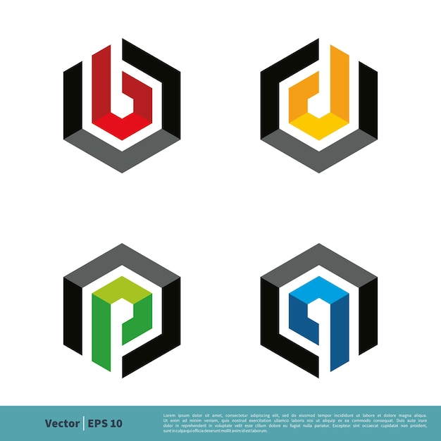Набор векторных шаблонов логотипов шестиугольников BDPQ Letter Design Vector EPS 10