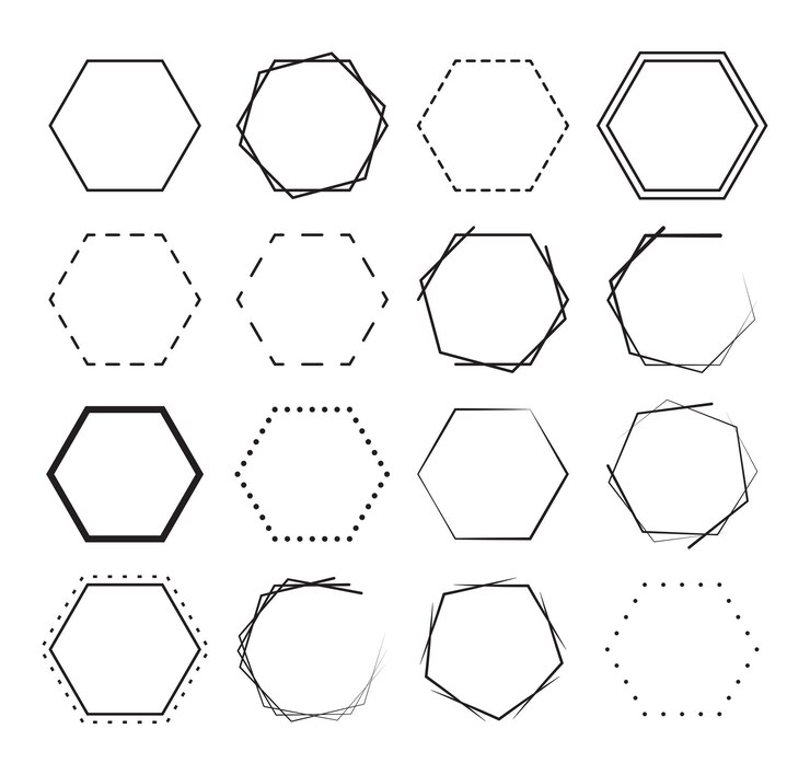 Vector set of hexagon border background. geometric frames decoration elements design.