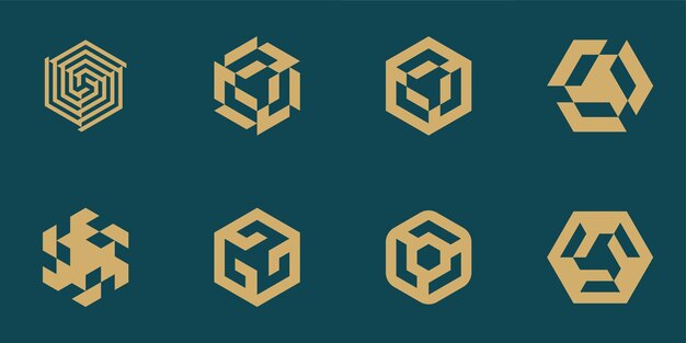 Набор дизайнов логотипа шестиугольника для бизнес-брендинга фирменного стиля