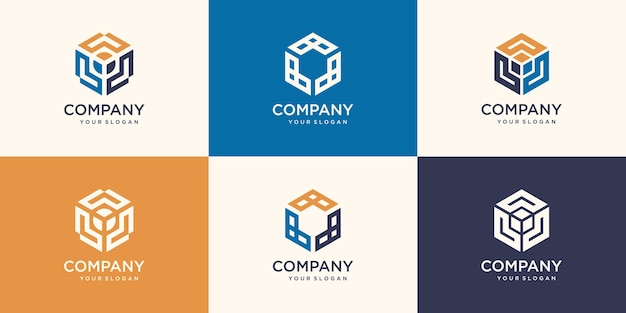 Set of hexagon minimalistic trendy shapes. Stylish   logo set