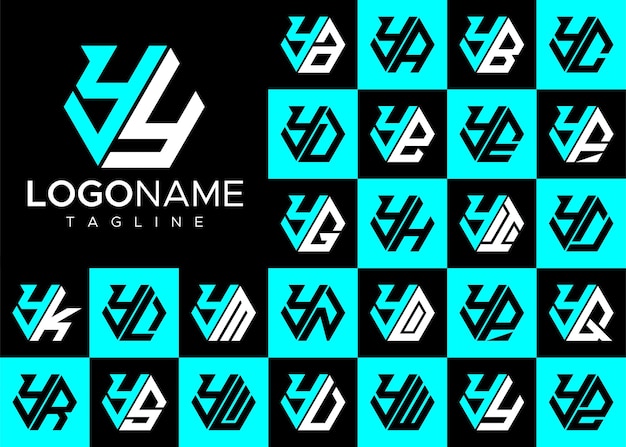 Set of hexagon Y letter logo design. Modern letter Y logo template bundle.