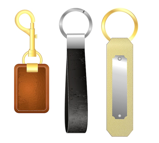 set of high detailed and realistic leather key chain isolated.