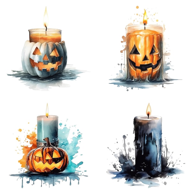 Set di un elemento acquerello altamente dettagliato dell'evento di halloween della candela realizzato con l'illustrazione vettoriale ai