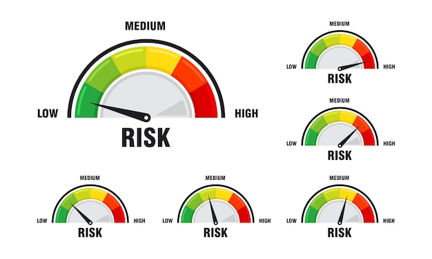 Set di concetto ad alto rischio sull'illustrazione vettoriale del tachimetro, icona del tachimetro. vettore di elemento indicatore infografico colorato