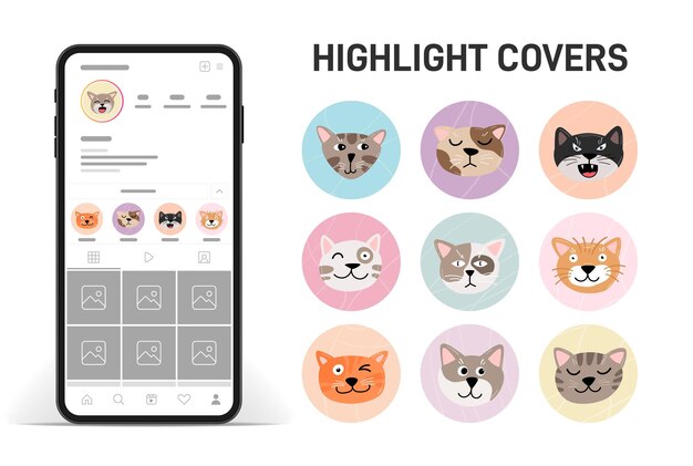 Set highlights stories covers voor sociale media met cat