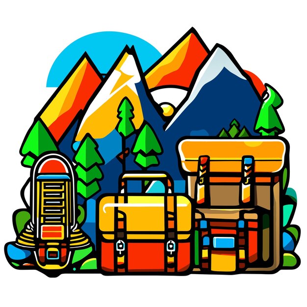 Vector set of hiking equipment vector illustration