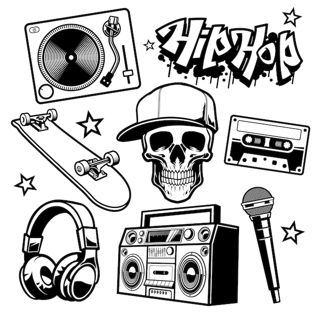 Vector set of hip hop culture objects