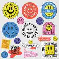 Vector set of hipster cool trendy retro stickers vector design dont worry be happy badges