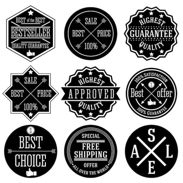 Set di etichette di vendita hipster, monocromatico tipografico