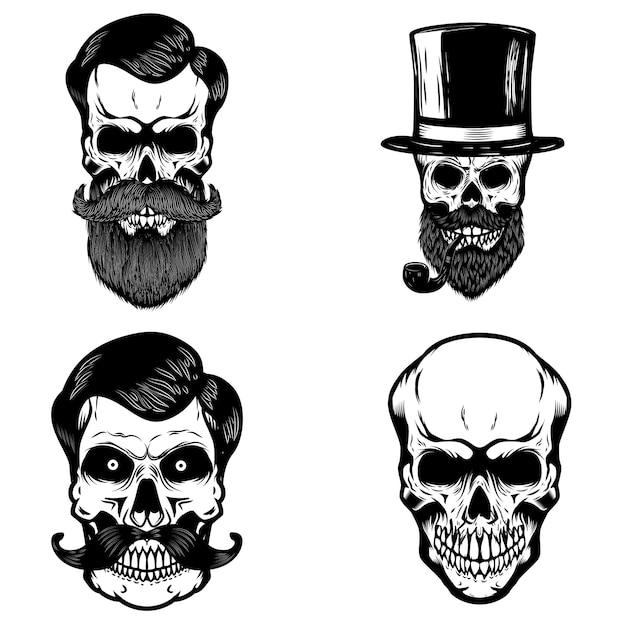 Set of hipster skulls  on white background.  element for logo, label, print, badge, poster.  illustration