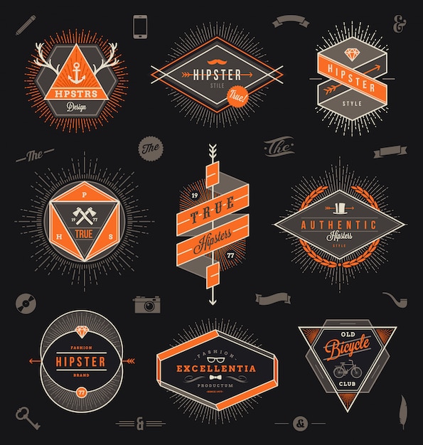 Set hipster stijl emblemen, labels en teken - illustratie