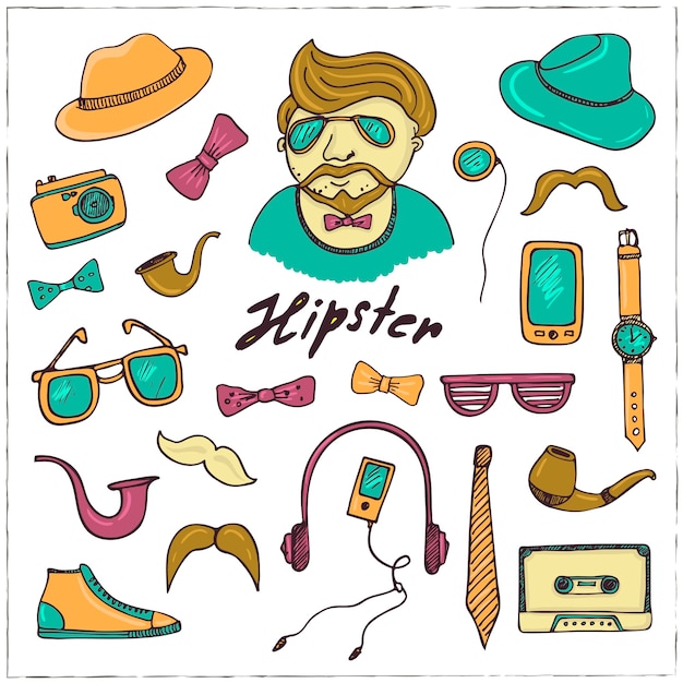 Hipster 스타일 기호 스케치 세트