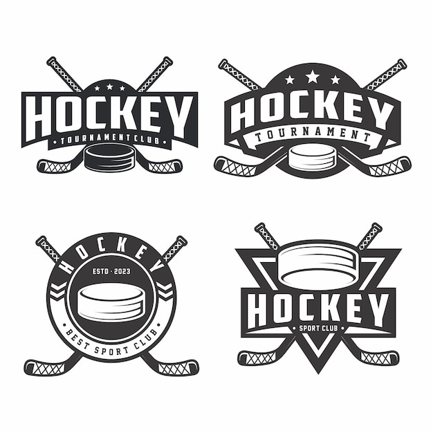 Vettore set di emblemi del logo della squadra di hockey torneo di hockey icone vettoriali di hockey su sfondo bianco