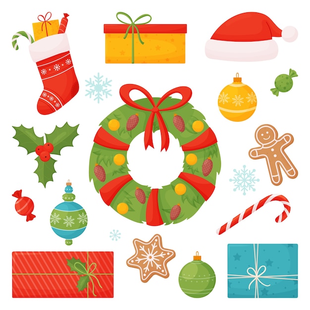 set of holiday elements illustration isolated on white background.