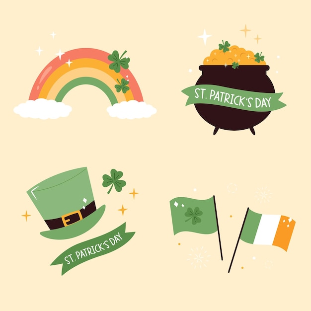 Set of holiday elements symbols for St Patricks Day