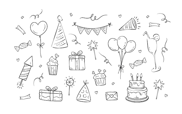 Set of Holiday party doodle elements