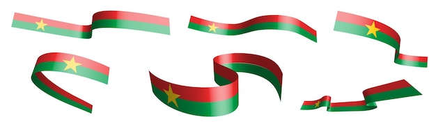 Набор праздничных лент Флаг Буркина-Фасо, развевающийся на ветру Разделение на нижний и верхний слои Элемент дизайна Вектор на белом фоне