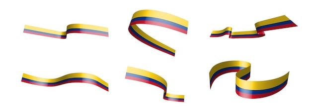 Set of holiday ribbons flag of Colombia waving in the wind Separation into lower and upper layers Design element Vector on a white background