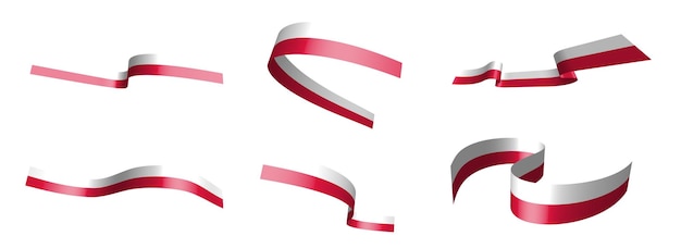 Set of holiday ribbons flag of Poland waving in the wind Separation into lower and upper layers Design element Vector on a white background