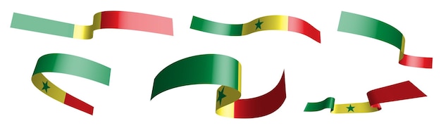 Vector set of holiday ribbons flag of republic of senegal waving in wind separation into lower and upper layers design element vector on white background