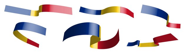 Set di nastri festivi. la bandiera della romania che ondeggia al vento. separazione in strati inferiori e superiori. elemento di design. vettore su sfondo bianco