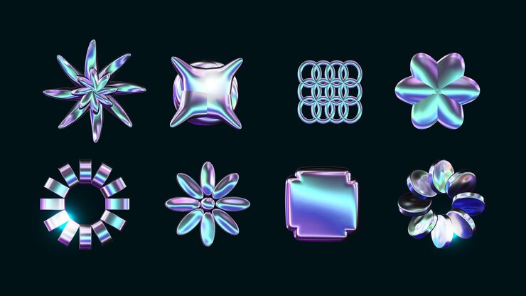Set of holographic shapes in y2k style Iridescent holo vector