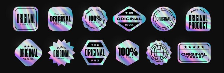 Vector set of holographic stickers for original products product quality guarantee hologram