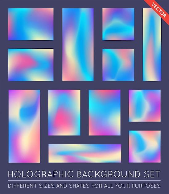 Vector set of holographic trendy backgrounds can be used for cover book print fashion
