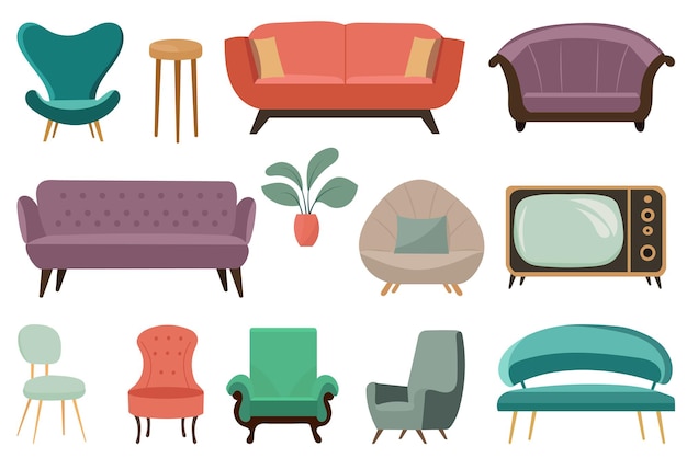 Vector set of home furniture in flat style vector