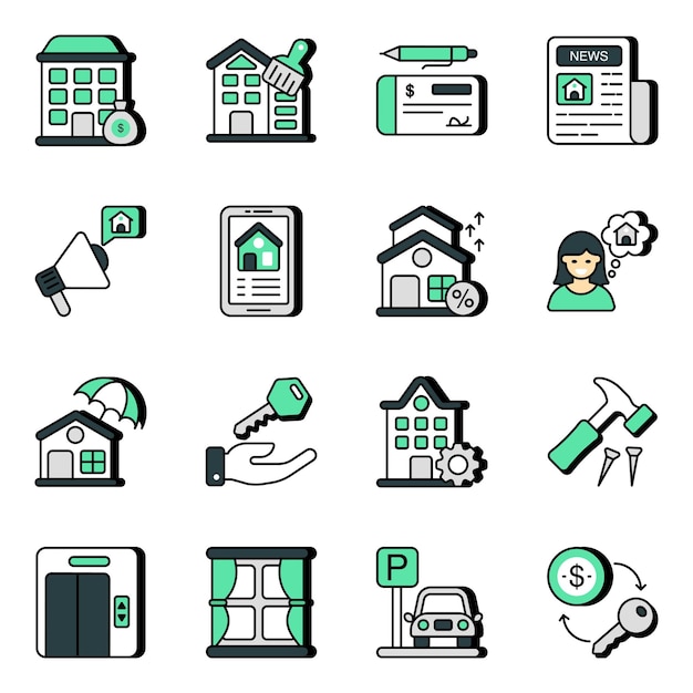 Set of home and property flat icons