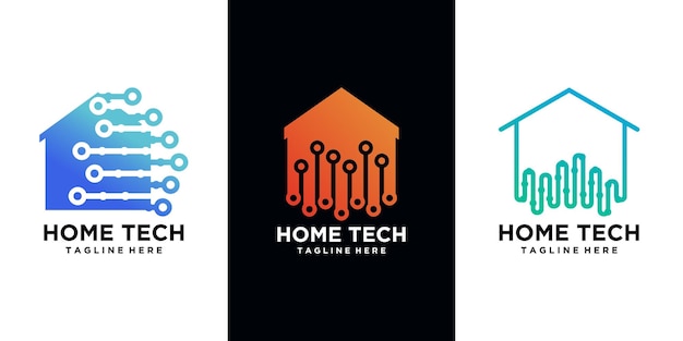 Imposta il design del logo della tecnologia domestica con un concetto creativo vettore premium