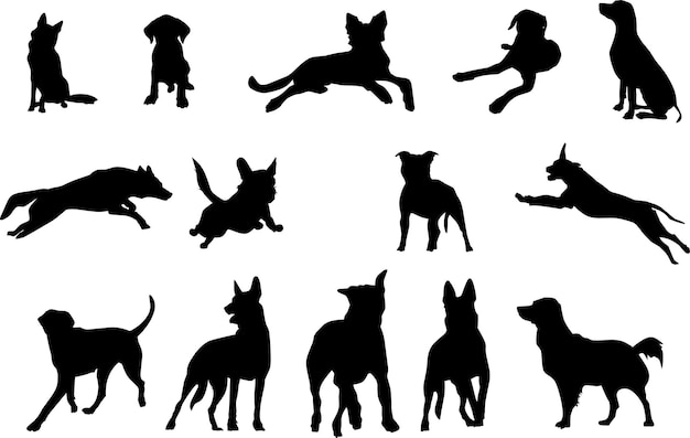 Set hond dieren silhouet vector