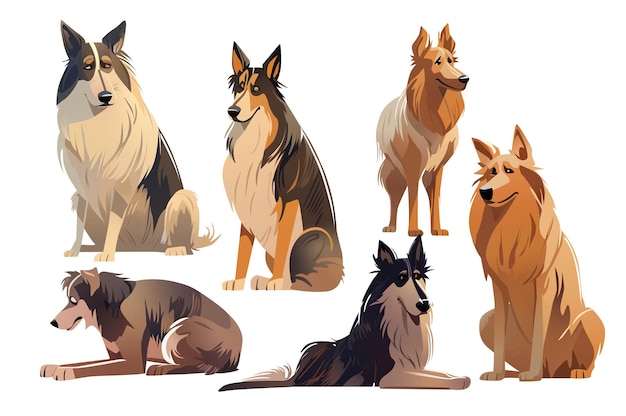 Set honden Charmante cartoonillustratie met een prachtige set honden