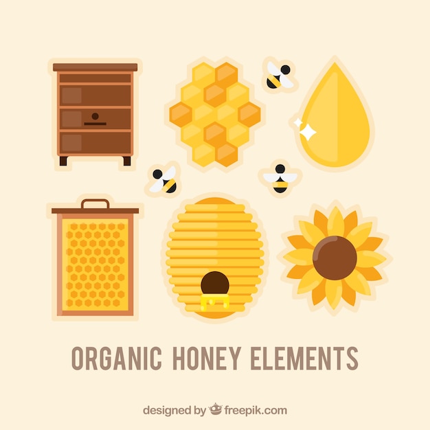 Set of honey elements in flat design