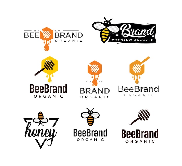 Set di miele logo design modello natura organica