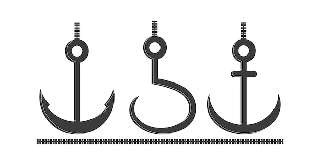 Vector set of hook and anchor vector silhouette