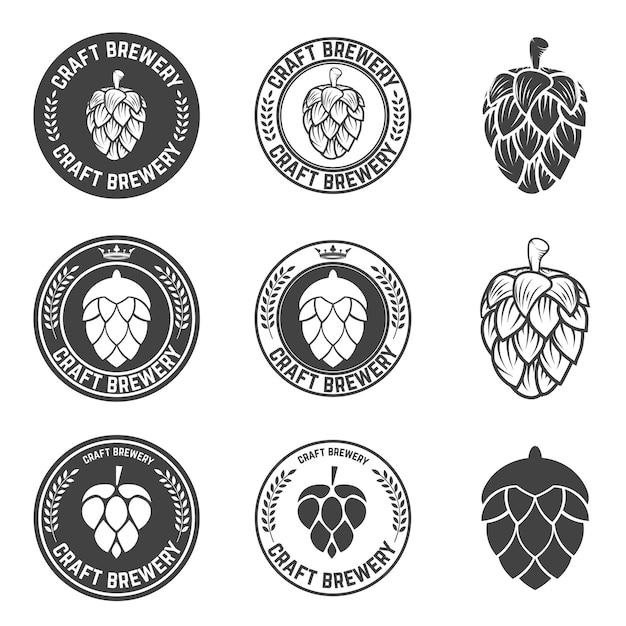 Vector set of hop craft beer sign symbol label element labelemblem or badge template vector illustration