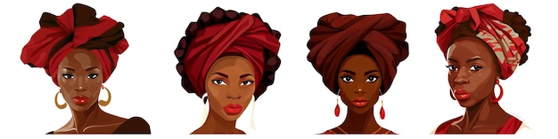 Set horisontal vector illustration of african woman isolate