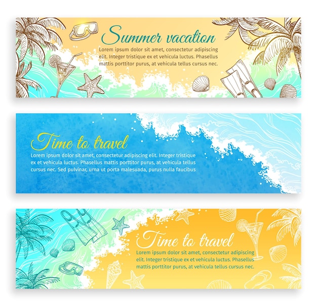 Vector set of horizontal banner templates summer vacation