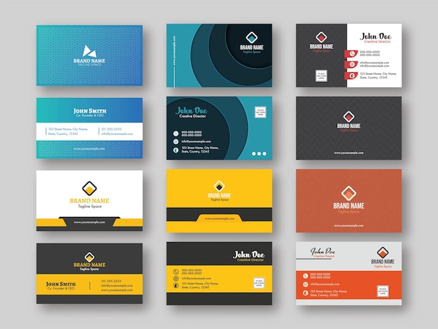 Vector set of horizontal business card design in different color.