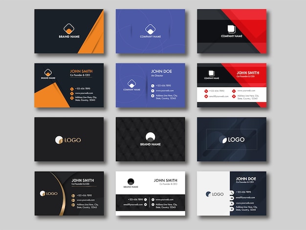 Set of horizontal business card template layout on gray background.