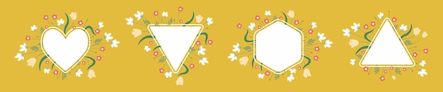 Set of horizontal floral frames with simple vector wild flowers for various wedding party designs