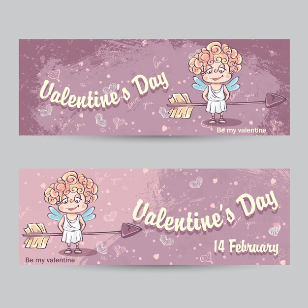 Set of horizontal greeting cards for valentine's day