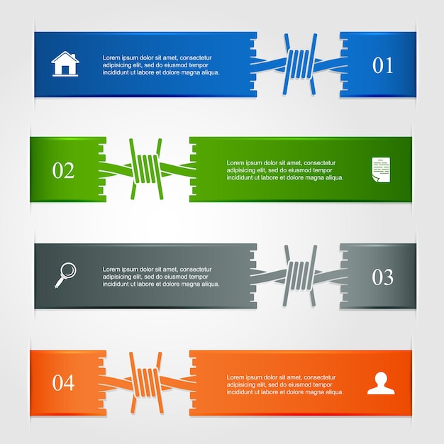 Set of horizontal infographic with barbed wire can be used for design of website illustration