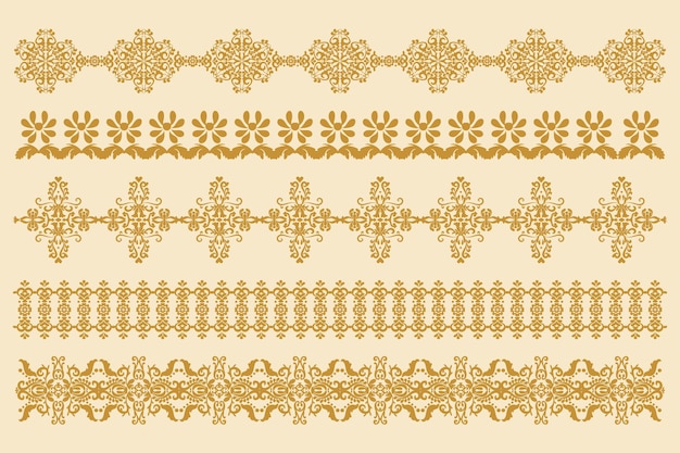 Set di ornamenti orizzontali in vecchio stile bordi damascati per la decorazione vector