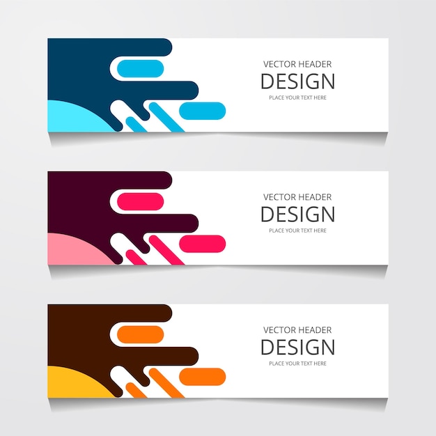 Vector set horizontal web banner with three different color corporate identity advertising printing vector illustration