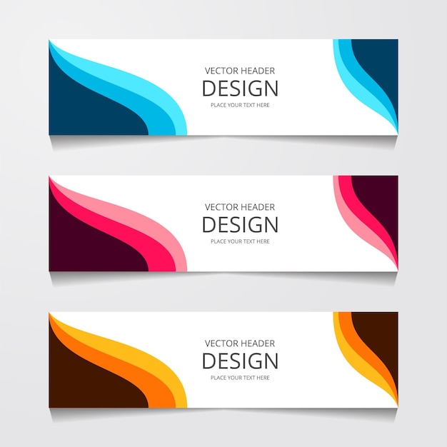 Vector set horizontal web banner with three different color corporate identity advertising printing vector illustration